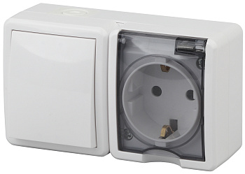 ЭРА 11-7401-01 Эксперт Белый Блок: Розетка с/з+выкл 1-кл ОУ IP54