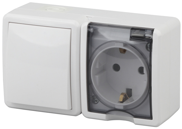 ЭРА 11-7401-01 Эксперт Белый Блок: Розетка с/з+выкл 1-кл ОУ IP54