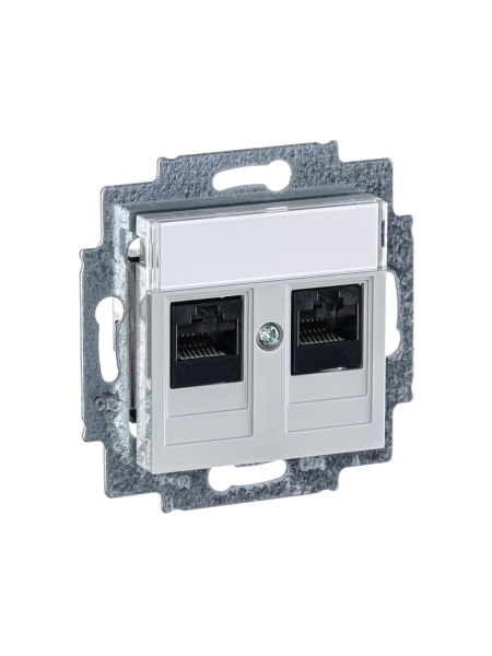 Купить ABB EPJ Levit серый / белый Розетка компьютерная, 2хRJ45 кат,5e, серый 2CHH295118A6016