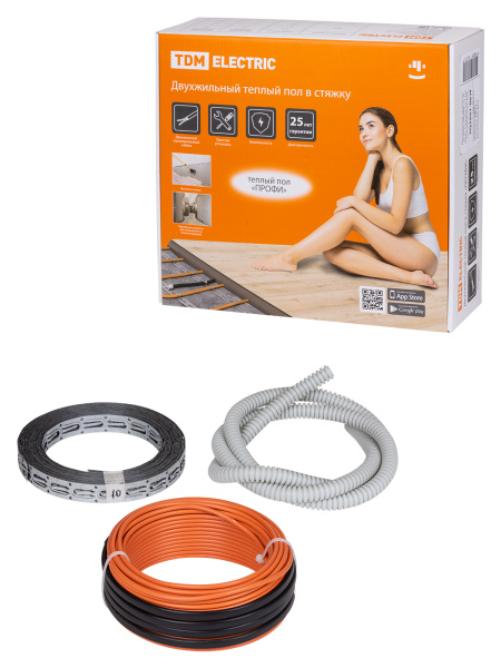 TDM Двухжильный теплый пол в стяжку "ПРОФИ", 15 м, 300 Вт, S укладки 1,7-2,4 м², SQ2501-0014