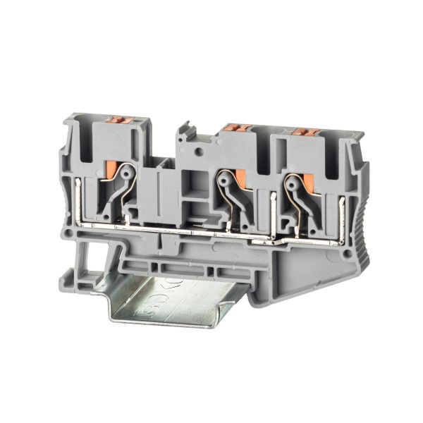 DKC Nuputuk Клемма проходная, зажим push-in, 3 точки подключения, 6 кв.мм, серая