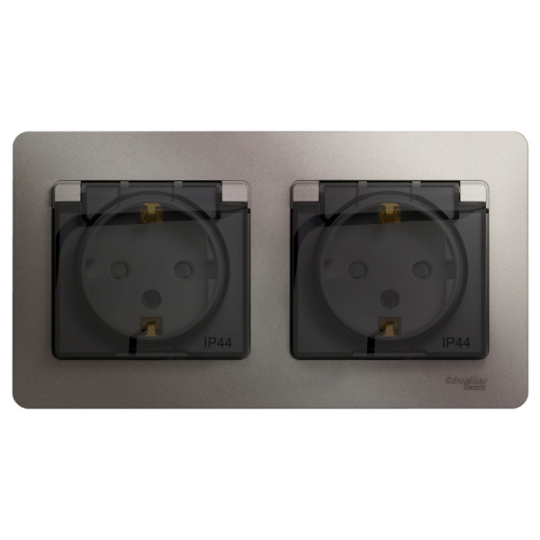 Купить Systeme Electric Glossa Платина Розетка 2-ая с/з, со шторками, в сборе, IP44