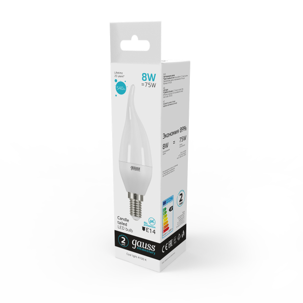 Купить Gauss Лампа Elementary Свеча на ветру 8W 540lm 4100K Е14 LED 34128