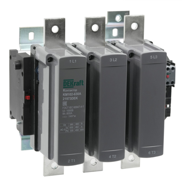 Dekraft Контактор 630А 220В_АС АС3_ АС4 1НО+1НЗ КМ-102