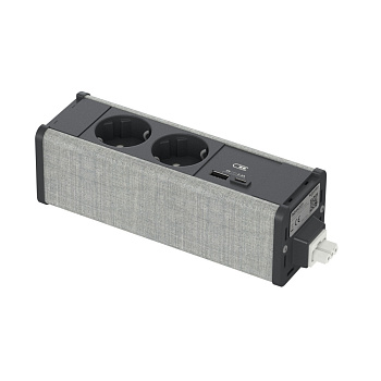 SE Unica System+ Блок 2хРозетка (2К+З) и 2хUSB типа A/C АНТРАЦИТ/СЕРАЯ ТКАНЬ INS44223