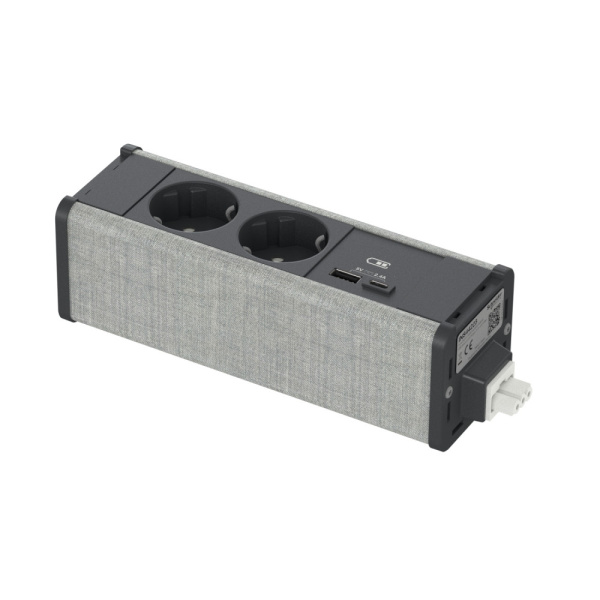 SE Unica System+ Блок 2хРозетка (2К+З) и 2хUSB типа A/C АНТРАЦИТ/СЕРАЯ ТКАНЬ INS44223