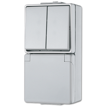 JUNG Штепсельная розетка SCHUKO для накладного монтажа с сдвоенным выключателем IP44 675W