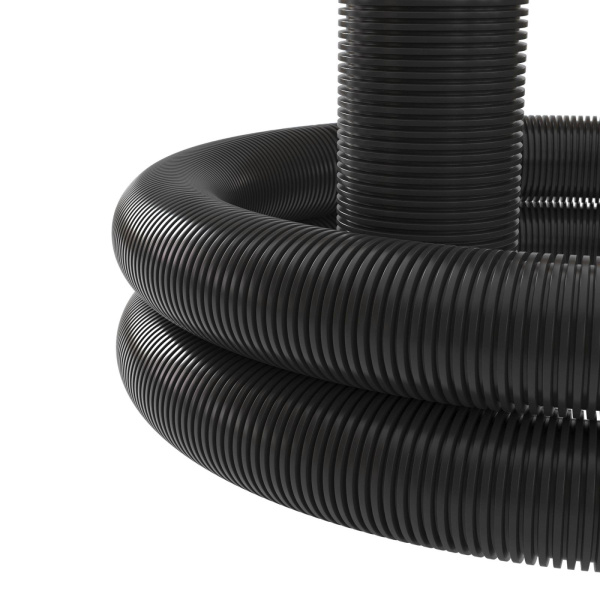 Купить DKC Двустенная труба ПНД гибкая для открытой прокладки д.40мм, SN23, 450Н, ПВ-0, УФ, с протяжкой, в бухте 50м, цвет черный