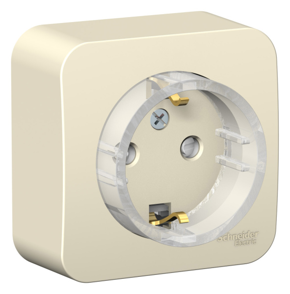 Купить Systeme Electric Blanca наруж Молочная Розетка с/з со штор., (тонкая) 16А, 250В изолир. пластина