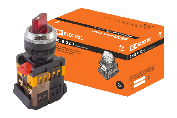 TDM Переключатель АNСLR-22-3 на 3 фикс.полож.красный неон/230В I-O 1з+1р SQ0703-0004