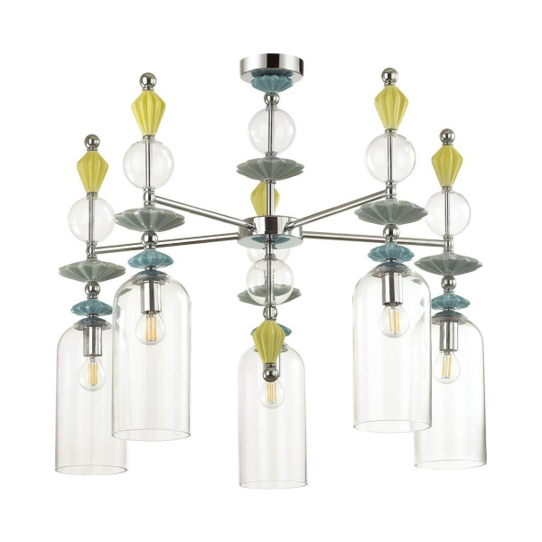 Odeon Light 4893/5C CLASSIC ODL_EX22 33 хром/раноцветн./керамика/стекло Люстра потолочная E14 5*40W 4893/5C BIZET