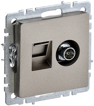 IEK BRITE BASE Шампань Розетка двойная TV+RJ45 кат.5E РТВ/РК12-БрШ