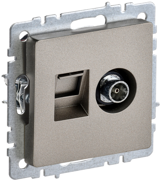 IEK BRITE BASE Шампань Розетка двойная TV+RJ45 кат.5E РТВ/РК12-БрШ