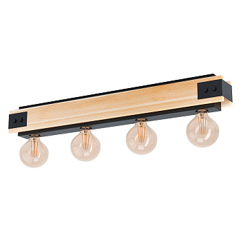 Eglo 43466 Потолочный светильник LAYHAM, 4х60W (E27), L760, B85, H100, дерево, сталь, черный