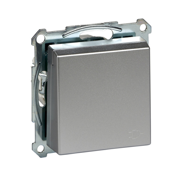 Купить SE Merten SM Алюминий Розетка с/з с крышкой безвинт. зажим MTN2311-0460