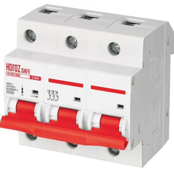 Horoz Electric 114-002-3080 3P 80A C 4.5kA 400V Миниатюрный Автоматический Выключатель SAFE (MCB 3P C80) HRZ00002646