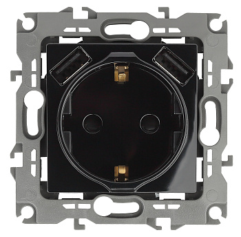 ЭРА 12-4109-06 Чёрный Розетка 2P+E 16A-250В, штор. с 2xUSB 5В-3А, 12