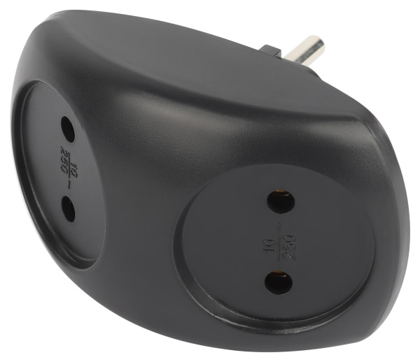 ЭРА Разветвитель электрический ЭРА SPx-2-B на 2 розетки без заземления 10А черный