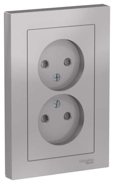 Купить Systeme Electric AtlasDesign Алюминий Розетка б/з двойная, со шторками,16А, в сборе