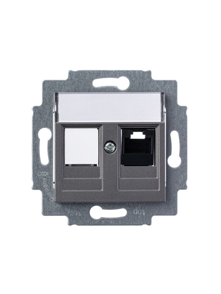 Купить ABB EPJ Levit сталь / дымчатый чёрный Розетка компьютерная RJ45 кат,5e+заглуш,, сталь 2CHH295117A6069