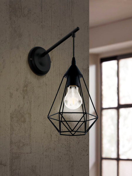 Купить Eglo 49081 Бра TARBES, 1x60W (E27), L155, H375, A275, сталь, черный