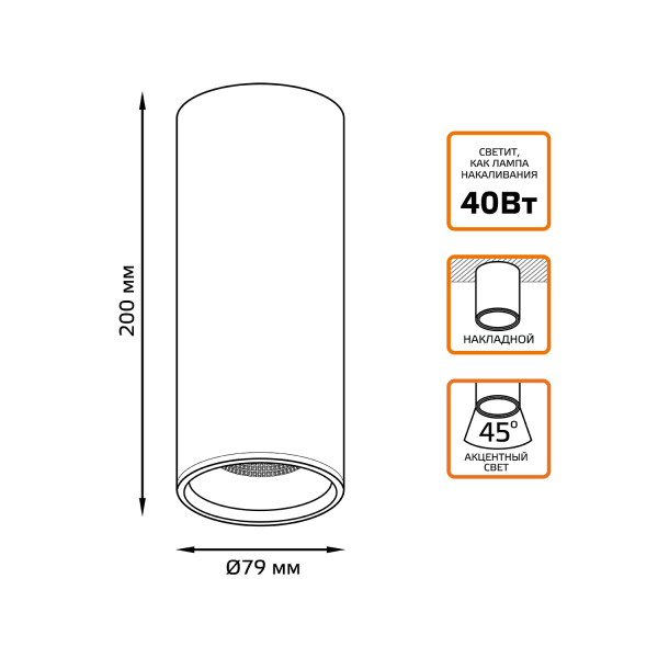 Купить Gauss Светильник Overhead накл цил 12W 900lm 3000K 170-240V IP20 79*200мм белый золото LED HD012