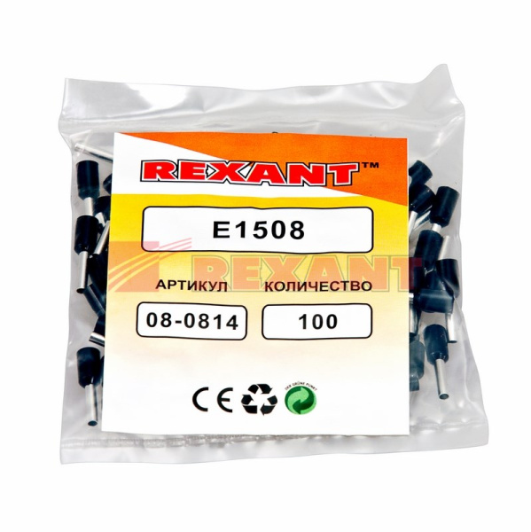 Купить Наконечник штыревой втулочный изолированный F-8мм 1.5мм² (НШВи 1.5-8) черный Rexant 08-0814