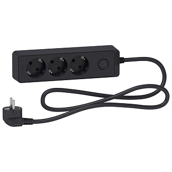 SE Unica Extend Черный Удлинитель 3 розетки 2К+З, кабель 1,5м ST9431B