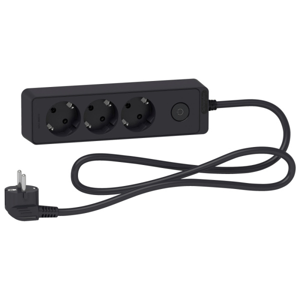 SE Unica Extend Черный Удлинитель 3 розетки 2К+З, кабель 1,5м ST9431B