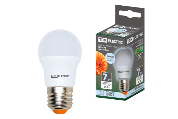 TDM Лампа светодиодная FG45-7 Вт-230 В-4000 К–E27 SQ0340-0180