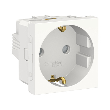 SE Unica Modular Бел Розетка с/з со шторками, винт. зажим, 16А, 250В, 2 модуля NU303718