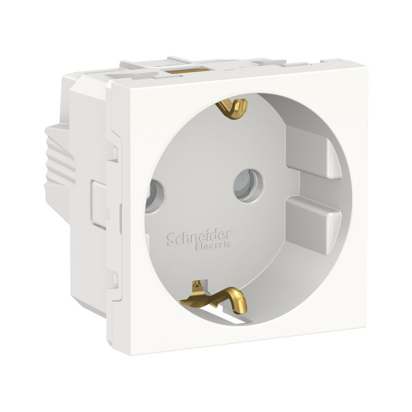 SE Unica Modular Бел Розетка с/з со шторками, винт. зажим, 16А, 250В, 2 модуля NU303718