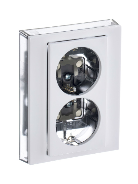 Купить ABB EPJ Levit белый / дымчатый чёрный Розетка двойная с заземл, со шторками 2CHH223457C6062