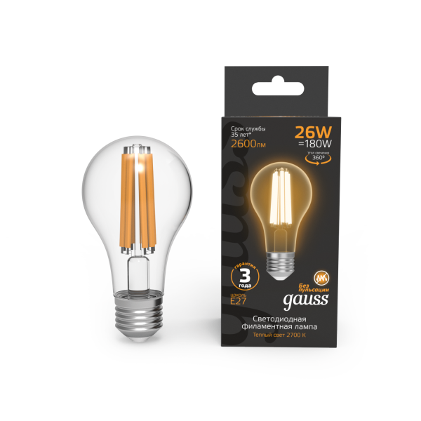Купить Gauss Лампа Filament А70 26W 2600lm 2700К Е27 LED 1/10/40 102902126