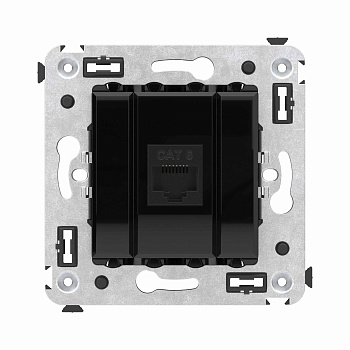 DKC Компьютерная розетка RJ-45 без шторки в стену, кат.6 одинарная, "Avanti", "Черный квадрат"