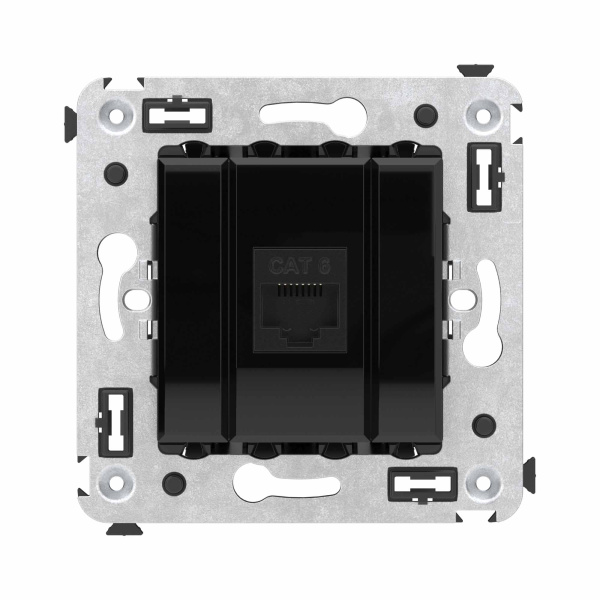 DKC Компьютерная розетка RJ-45 без шторки в стену, кат.6 одинарная, "Avanti", "Черный квадрат"