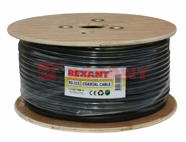 Купить Кабель RG-213, (96%), 50 Ом, 100м., черный, Rexant 01-2041