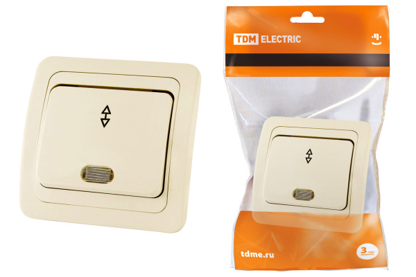 TDM Переключатель на 2 направления с подсветкой 10А сл. кость "Валдай" SQ1804-0105