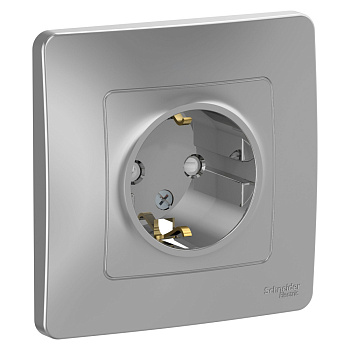 Systeme Electric Blanca внутр Алюминий Розетка с/з со шторками, 16А, 250В