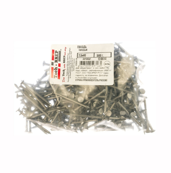 Tech-Krep Гвоздь толевый 2,5х40 (500 г) - пакет 124614
