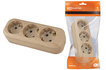 TDM Колодка розеточная 3 гнезда 2П+3 16А 250В "Эко" (сосна) SQ1806-0048