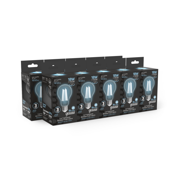 Купить Gauss Лампа Filament А60 18W 1650lm 4100К Е27 LED 1/10/40 102902218