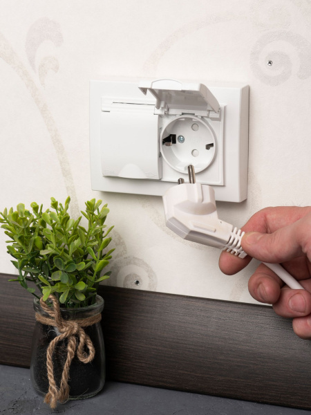 Купить EKF Basic Минск Белый Розетка 2-ая с/з, со шторками и крышкой, 16А, IP44, СП