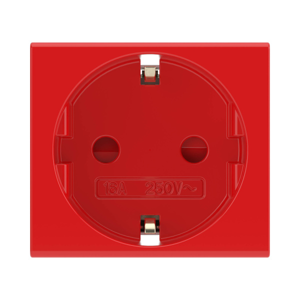 DKC Розетка силовая 2Р+Е, со шторками, «Viva», 2 мод., красная