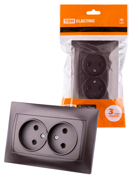TDM Розетка двойная 2П 10А 250В шоколад "Лама" SQ1815-0524