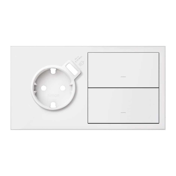 Simon 100 Белый матовый Кит 2 поста, фронт. Накладка на 1 розетку Schuko с з/у USB SC + 2 клавиши выключателей 10020212-230