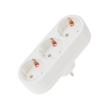 Тройник электрический линейный, 16 А, с заземлением, белый Rexant 11-1079