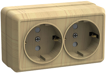 IEK OKTAVA РС22-3-ОС Розетка 2местн. с з/к 16А откр.уст. (сосна)