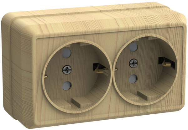 IEK OKTAVA РС22-3-ОС Розетка 2местн. с з/к 16А откр.уст. (сосна)