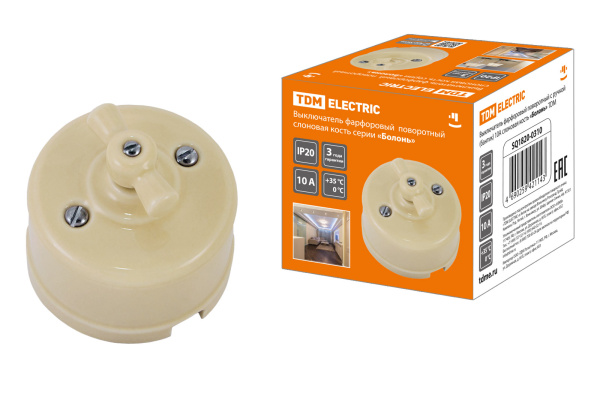 TDM Выключатель фарфоровый поворотный с ручкой (бантик) 10А сл. кость «Болонь» SQ1820-0310